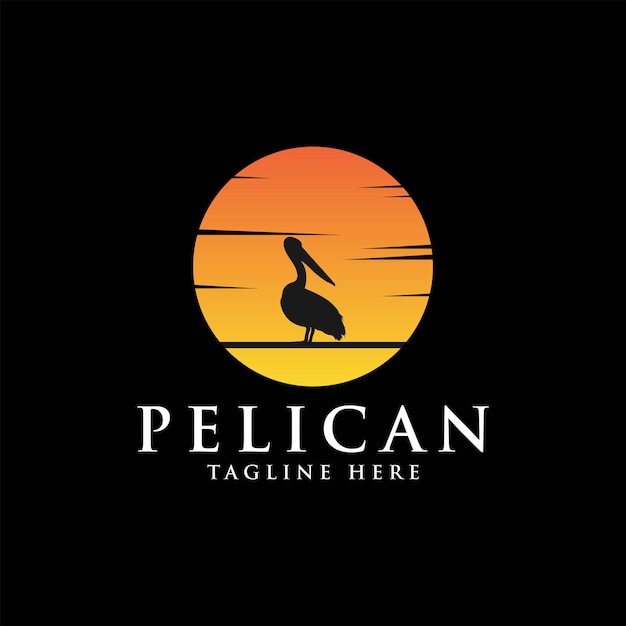 Vintage Logo Oiseau Pélican Avec Conception D'illustration Vectorielle Fond Soleil