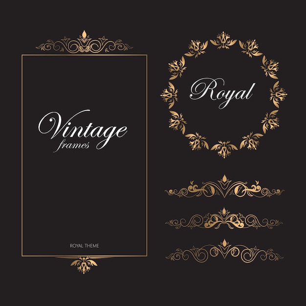 Vecteur vintage modèle rétro cadres dorés thème royal