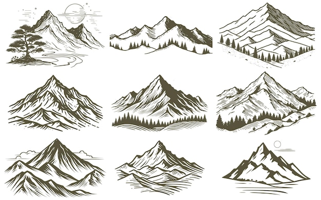 Vintage montagne Vector Set montagne vecteur glace terre montagne et arbres