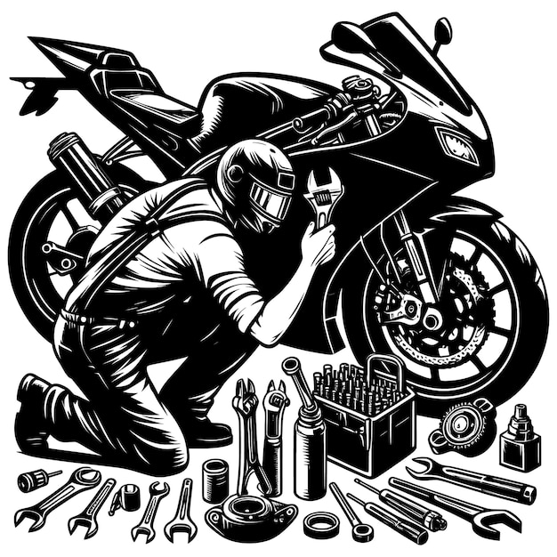 Vecteur vintage moto mechanic svg fichiers vectoriels en silhouette