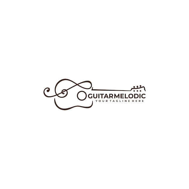 Vintage Of Guitar Melodic Acoustic Line Art Logo Design