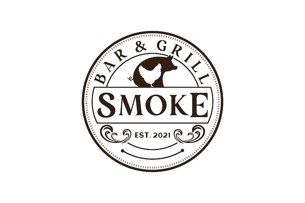 Vintage Retro Rustic BBQ Grill Barbecue Barbecue Étiquette Timbre Logo design vecteur