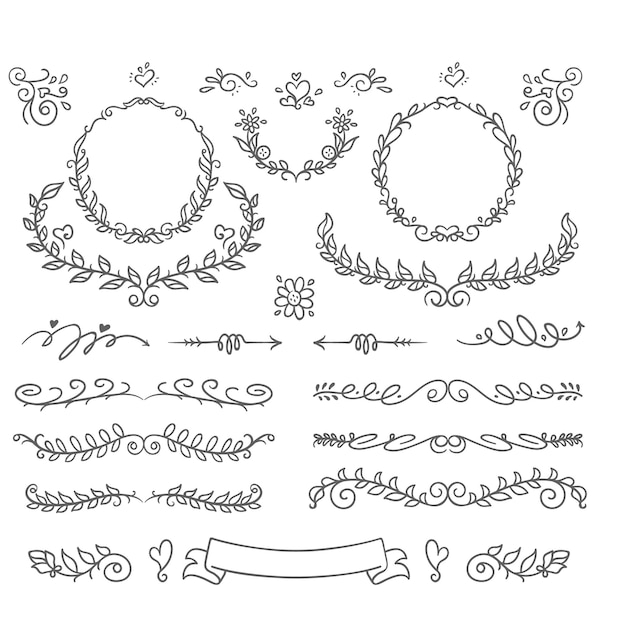 Vintage tourbillon ornement style ligne fleurit ensemble filigraphiques boucles ornementales décoratives