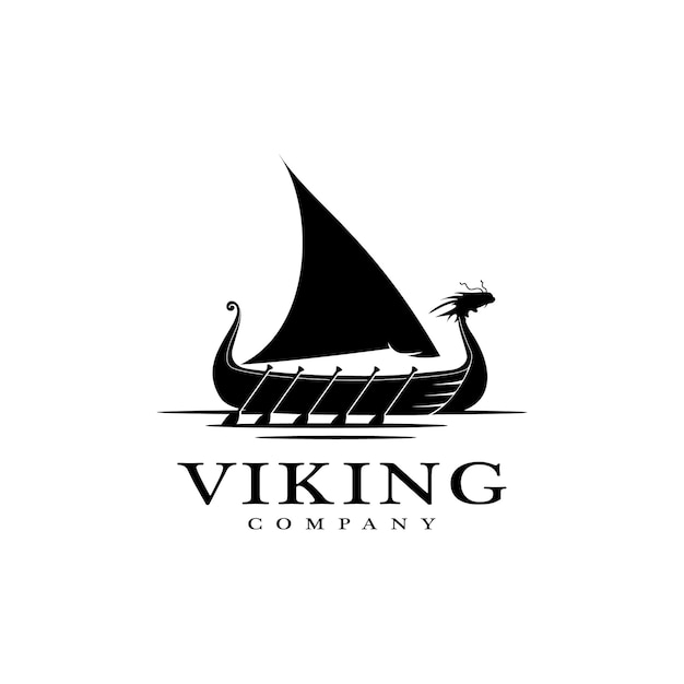 Vintage Viking Ship Boat Silhouette Avec Création De Logo Tête De Dragon