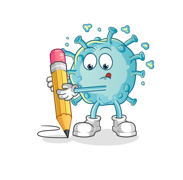 Virus Corona écrire Avec Un Crayon. Vecteur De Mascotte De Dessin Animé