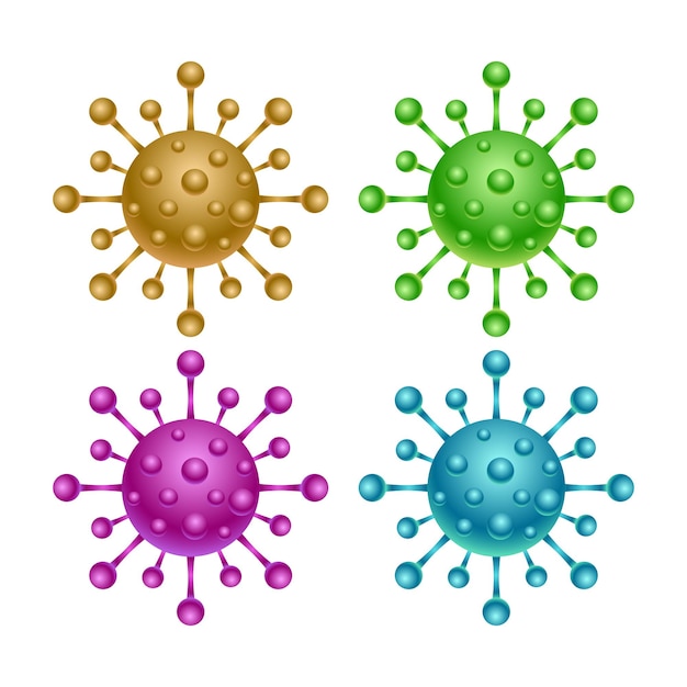 Virus microscopiques réalistes vectoriels de différentes couleurs sur fond blanc