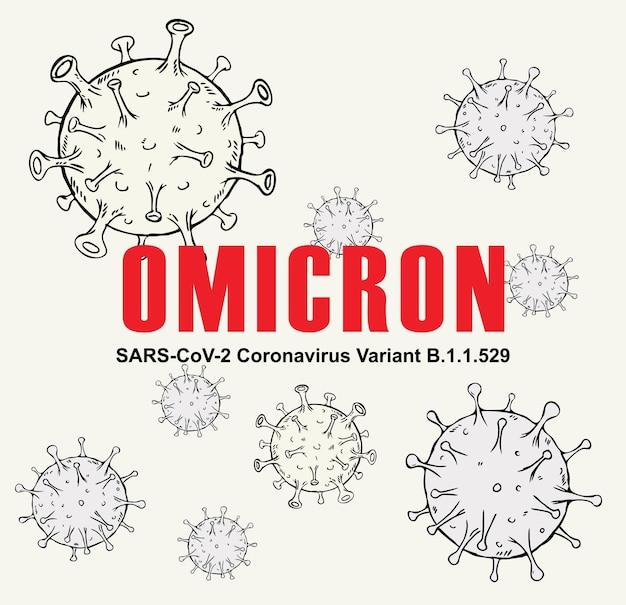 Virus Omicron, nouvelle variante COVID-19, mot bannière avec icônes, illustration vectorielle.