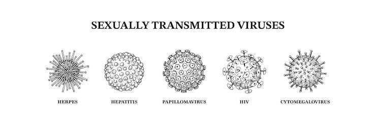 Vecteur virus sexuellement transmissibles ensemble de micro-organismes dessinés à la main