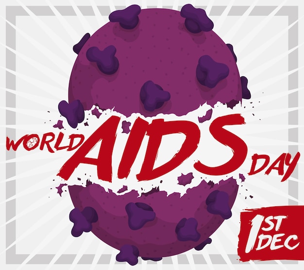 Virus VIH brisé avec signe de salutation en forme de coup de pinceau pour la Journée mondiale du sida le 1er décembre