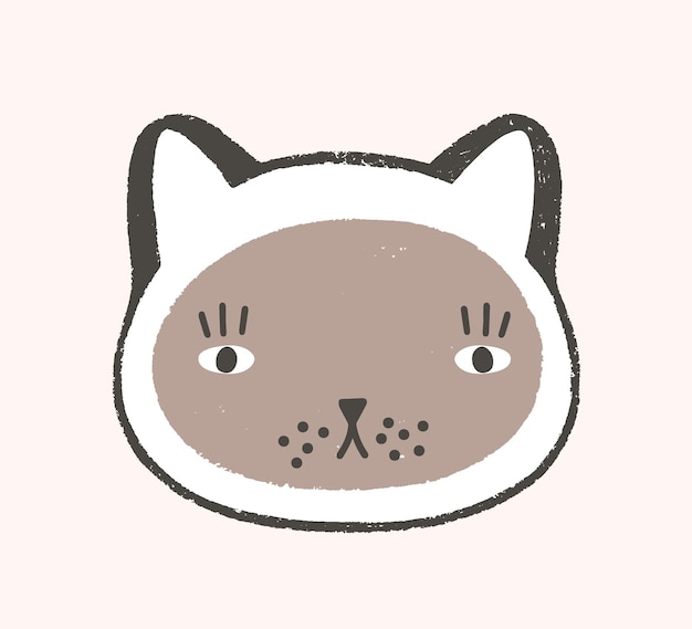 Visage Adorable De Chat. Beau Museau De Dessin Animé De Chaton Portant Une Capuche Isolé Sur Fond Blanc. Tête D'animal Domestique Drôle Mignon. Illustration Vectorielle Moderne Dans Un Style Plat Pour L'impression De T-shirt Pour Enfants.