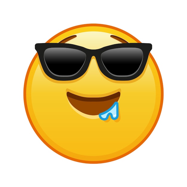 Vecteur visage bavarde avec des lunettes de soleil grande taille de sourire d'emoji jaune