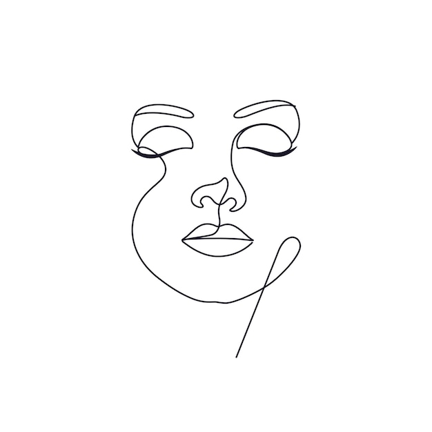 Le visage de la beauté féminine minimaliste continue le dessin au trait