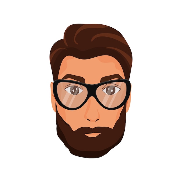 Visage de bel homme dans des lunettes avec barbe illustration vectorielle sur fond blanc style dessin animé
