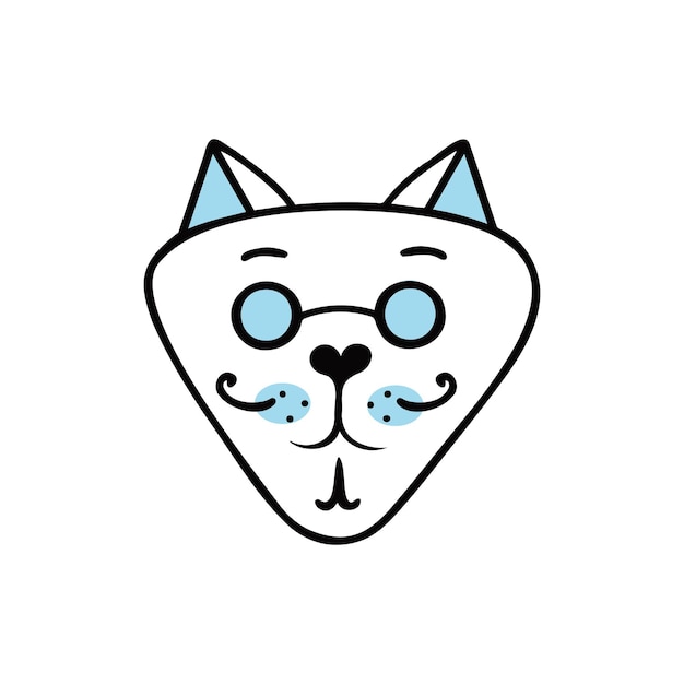 Visage De Chat Avec Des Lunettes Homme Illustration Dessinée à La Main