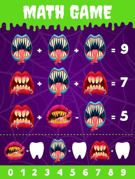 Visage De Démon Bouche De Monstre D'halloween Sur Le Jeu De Maths