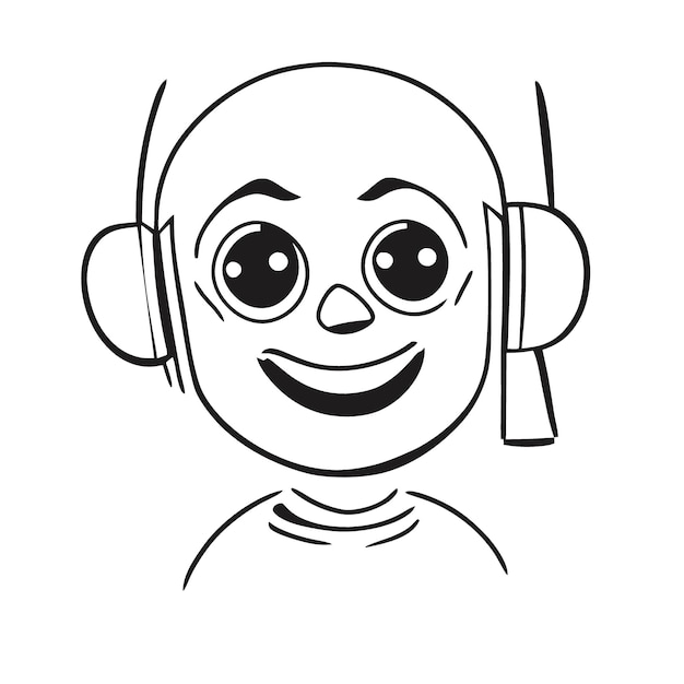 visage d'un dessin animé heureux robot vector illustration dessin au trait doodle