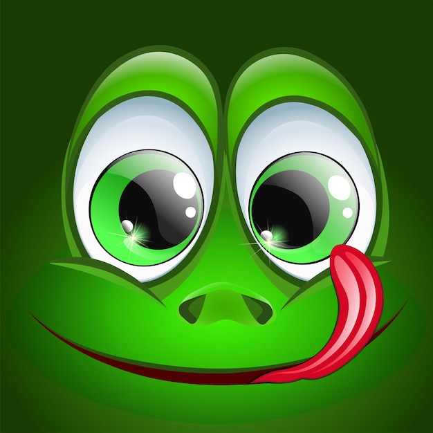 Visage drôle de grenouille carrée de dessin animé mignon avec le sourire