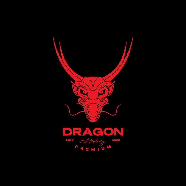 Visage Effrayant Dragon Rouge Avec Vecteur De Conception De Logo Sombre Corne