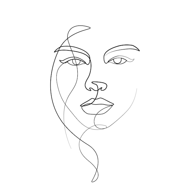 Vecteur le visage féminin continue l'illustration du dessin au trait