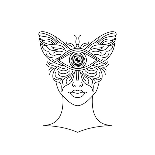 Un visage féminin couvert d'un papillon