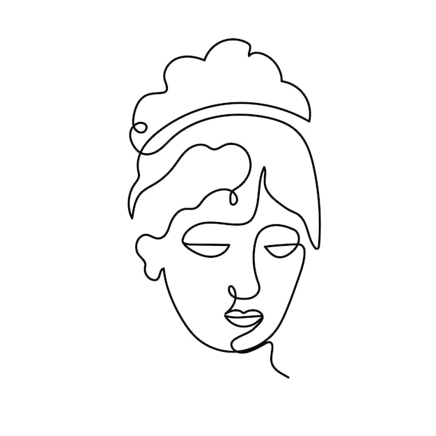 Visage femme art ligne continue logo Beauté fille visage et cheveux abstrait ligne continue icône graphique