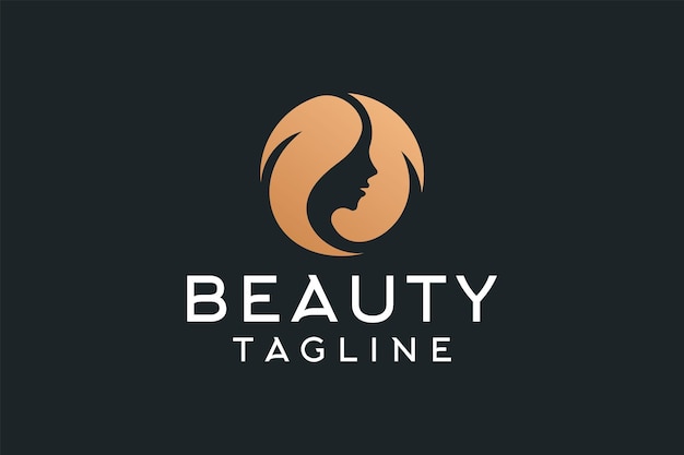 Visage De Femme De Beauté Avec Le Logo De Cheveux D'or