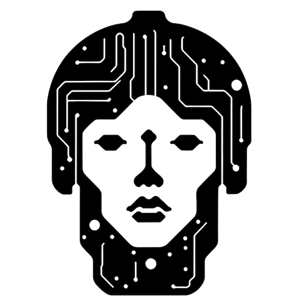 Le visage d'une femme avec un circuit imprimé au milieu.
