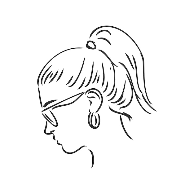 Un Visage De Femme De Dessin Au Trait Continu Dans Des Lunettes Fille Avec Des Lunettes En Croquis De Vecteur De Profil