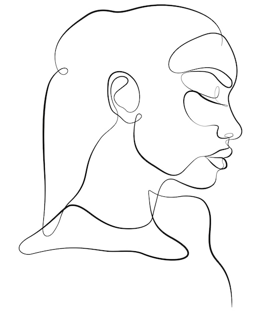 Le visage d'une femme dessiné avec une seule ligne sur un fond blanc isolé