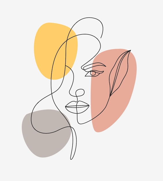 Visage De Femme Et Feuilles Dans Le Style D'art En Ligne