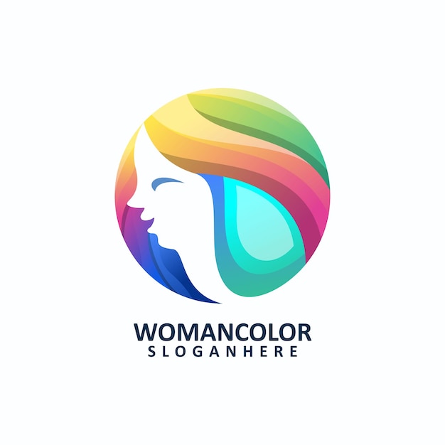 Visage De Femme Illustration Avec Logo Coloré