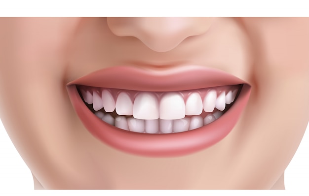 Visage De Femme Souriante Avec Des Dents Blanches