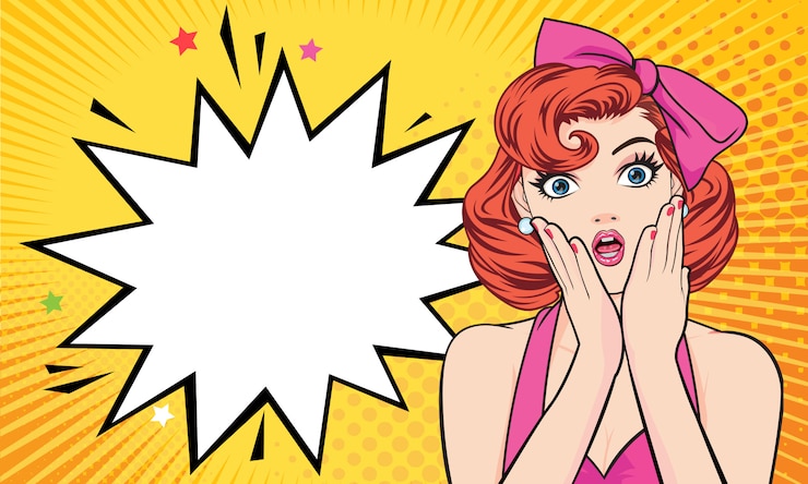 Vecteur visage de femme surpris avec la bouche ouverte avec des lèvres roses