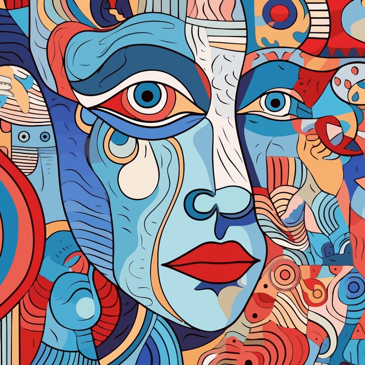 Vecteur visage de femmes dans le style de picasso femme cubiste fond abstrait dans le style picasso