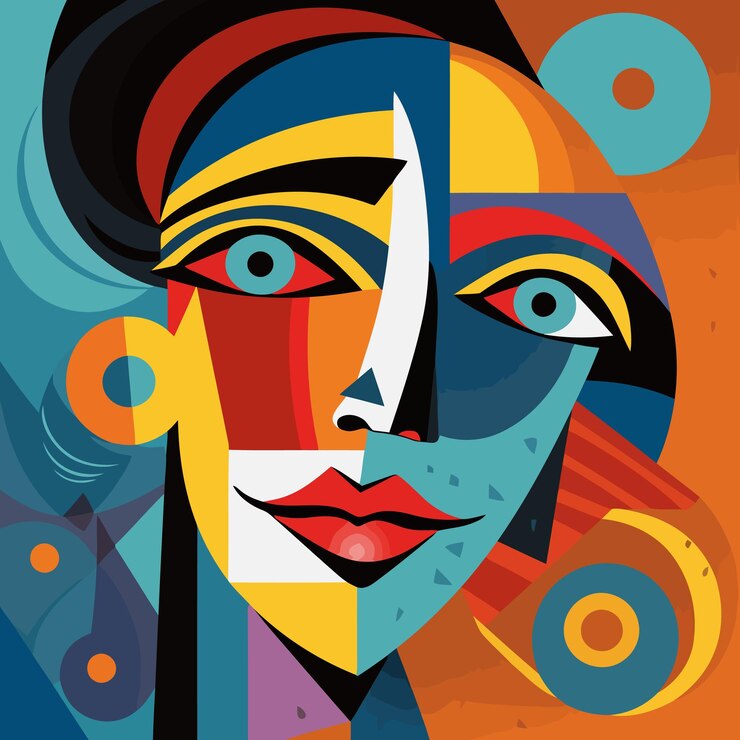 Vecteur visage de femmes dans le style de picasso femme cubiste fond abstrait dans le style picasso