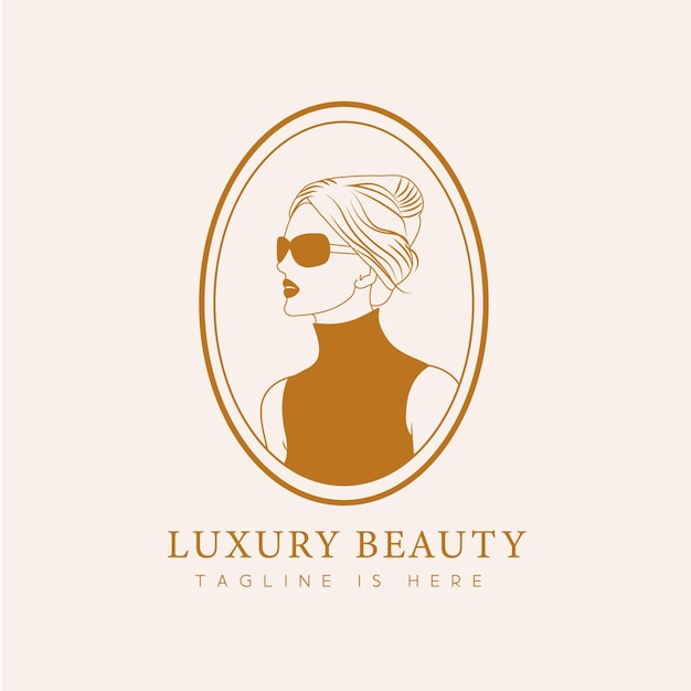 visage de femmes de luxe avec logo emblème de style vintage dessiné à la main de lunettes de soleil pour la beauté de la mode ou les affaires