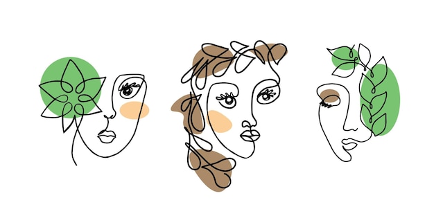 Vecteur le visage de la fille sur une ligne en couleur dessiné à la main dans le style vector.doodle.
