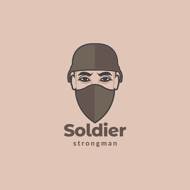 Visage Homme Avec Masque Barre Soldat Logo Design Vecteur Graphique Symbole Icône Signe Illustration Créative