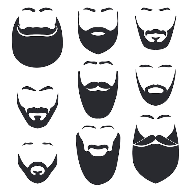 Vecteur visage isolé avec ensemble de logo vectoriel moustache et barbe emblème de salon de coiffure pour hommes