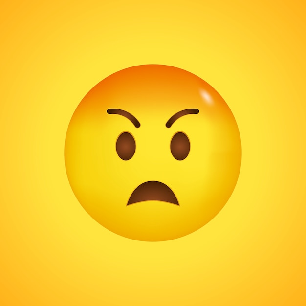 Visage kawaii emoji moue. Haine et rage. Emoji en colère avec visage rouge. Grand sourire en 3D.