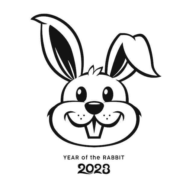 Visage de lapin, année du lapin 2023 fond de conception noir et blanc, EPS10, illustration vectorielle.