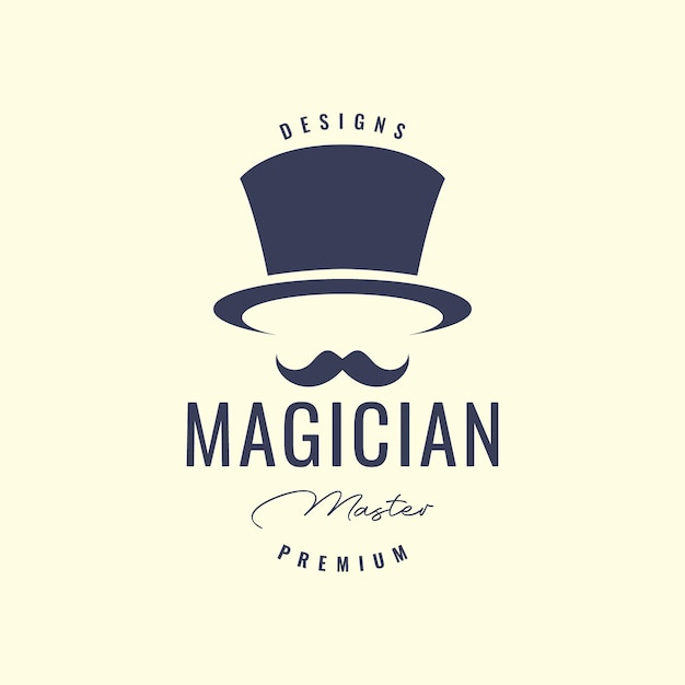 Vecteur visage long moustache chapeau long magicien divertir hipster logo design vecteur icône illustration modèle
