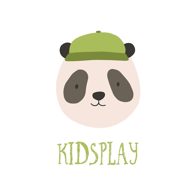 Visage Mignon Ou Tête De Panda Portant Une Casquette élégante. Museau Heureux Amusant D'animal Sauvage Isolé Sur Fond Blanc. Illustration Vectorielle En Style Cartoon Plat Pour Impression De Sweat-shirt Pour Enfants, Logotype.