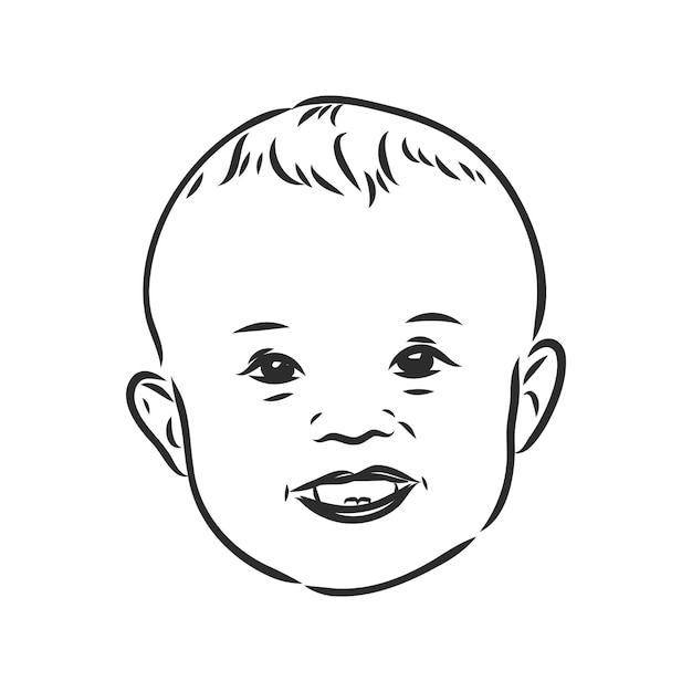 Vecteur visage de petite fille, illustration dessinée à la main, lignes noires isolées sur blanc, croquis de vecteur