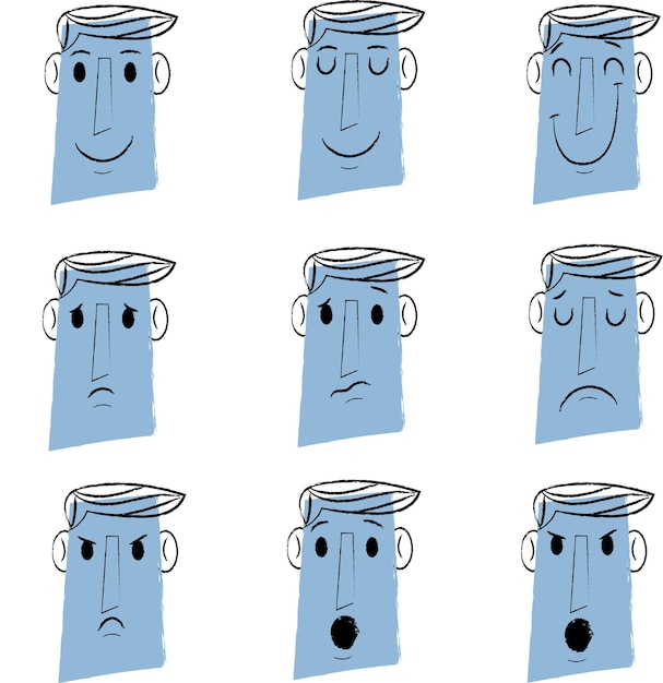 Vecteur visage rectangle avec diverses émotions