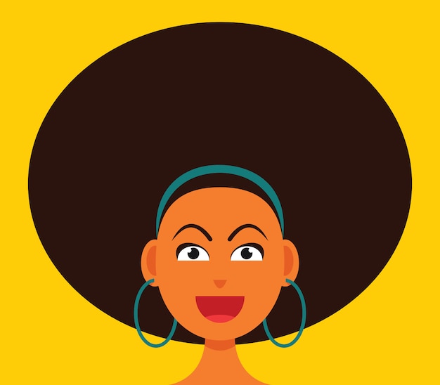 Le Visage Souriant De Femme Avec De Grands Cheveux Afro.