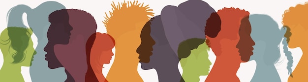 Visage de tête de silhouette abstraite de diverses personnes dans le profil Amitié entre la diversité des personnes