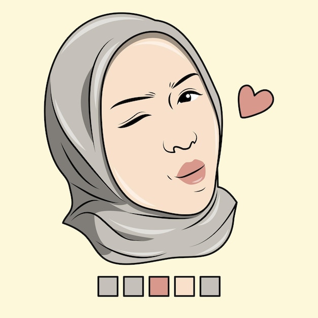Visage Vectoriel D'une Femme Musulmane Avec Une Drôle D'expression, Avec La Palette De Couleurs