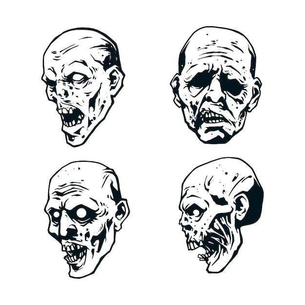 Vecteur visage de zombie dessiné à la main