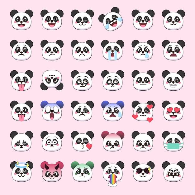 Visages d'emoji d'ours panda avec des expressions mignonnes pour les médias sociaux